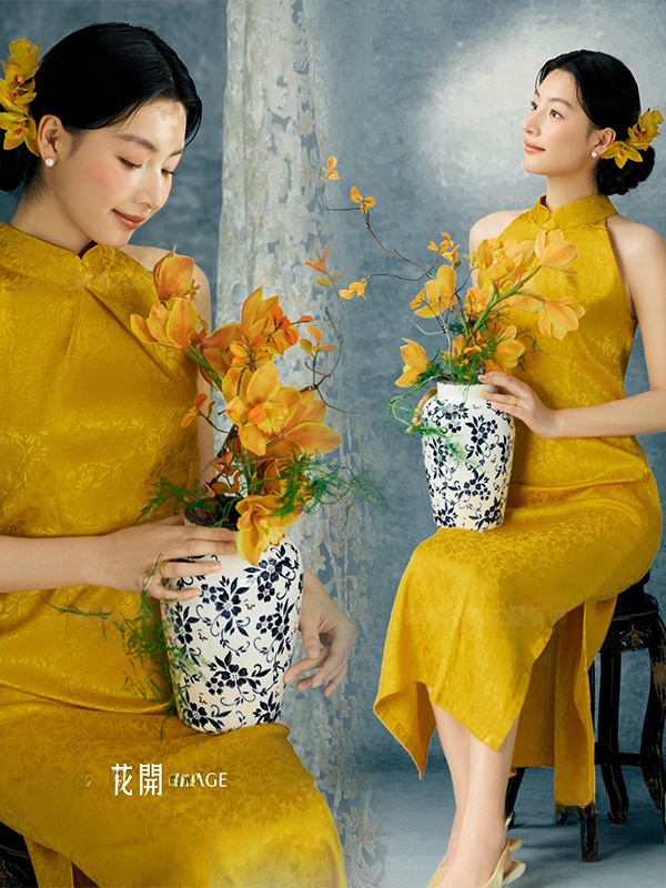 Ethnic Fashion Shoot - Gelbes Fotografie-Kostüm im chinesischen Stil für