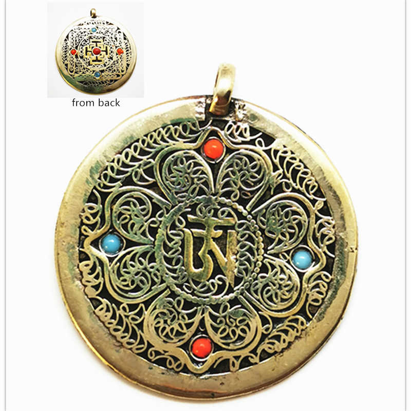 Ethnic Fashion Com - Tibetische OM-Mantras Amulett Kupfer Runde Mandala-Anhänger