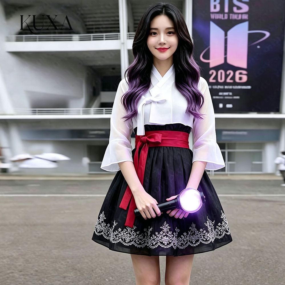Hanbok Modern Set - KUXA Modernes Applikations-Kurzkleid für Konzerte, Hanbok