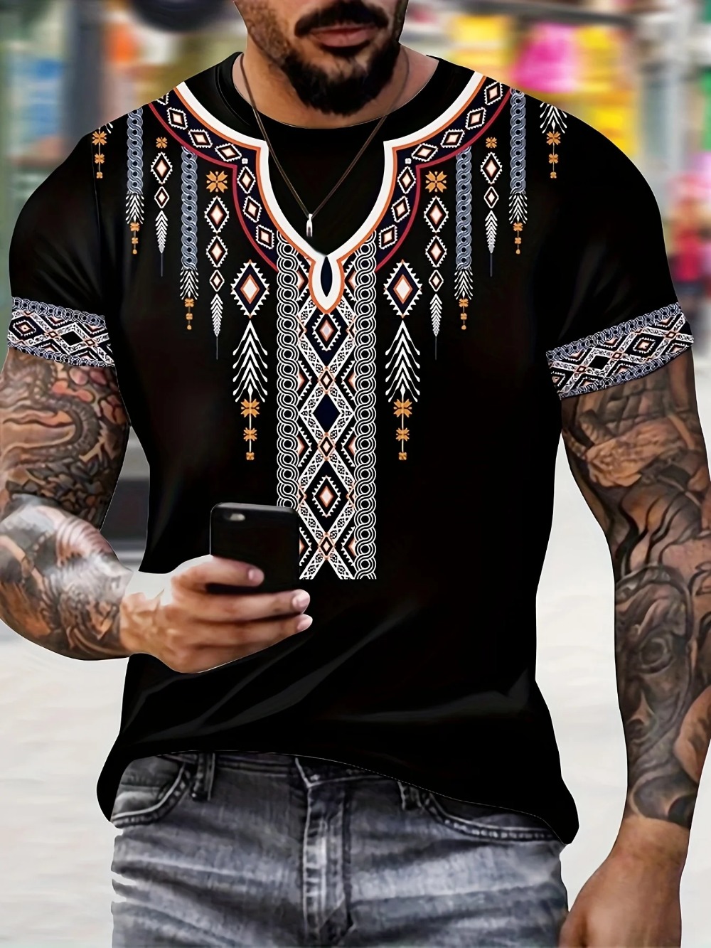 Y2K Ethnic Fashion - Ethnisches Muster Kreativer Digitaldruck 3D-Druck Sport