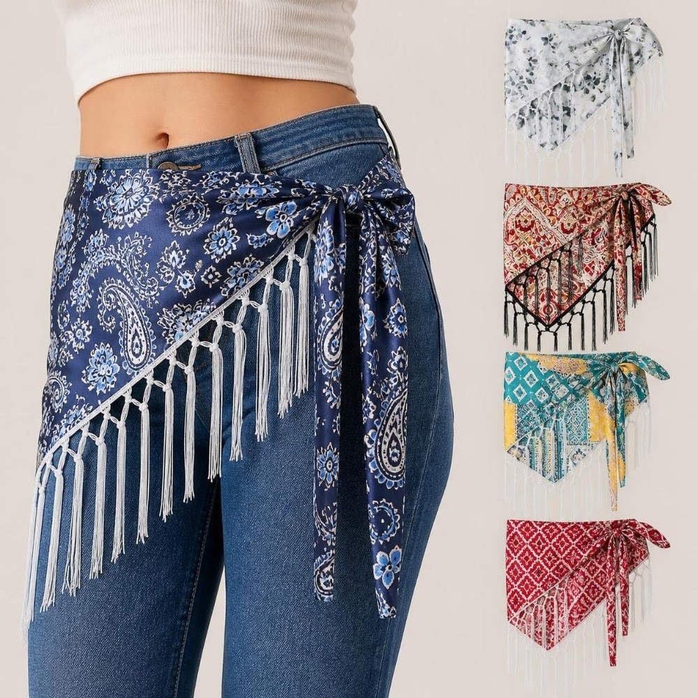 Y2K Ethnic Fashion - Ethnischer Paisley-Print Hüftschal Selbstbindender Blumen-Bandana-Stil Taillentuch
