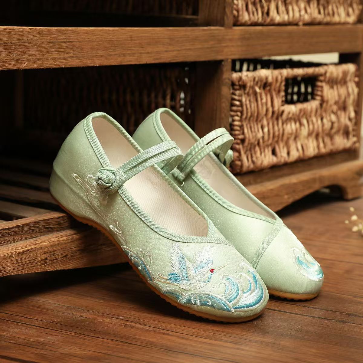 Ethnic Fabric - Damen-Schuhe mit flacher Sohle, Seidenstickerei, Ethno-Stil,