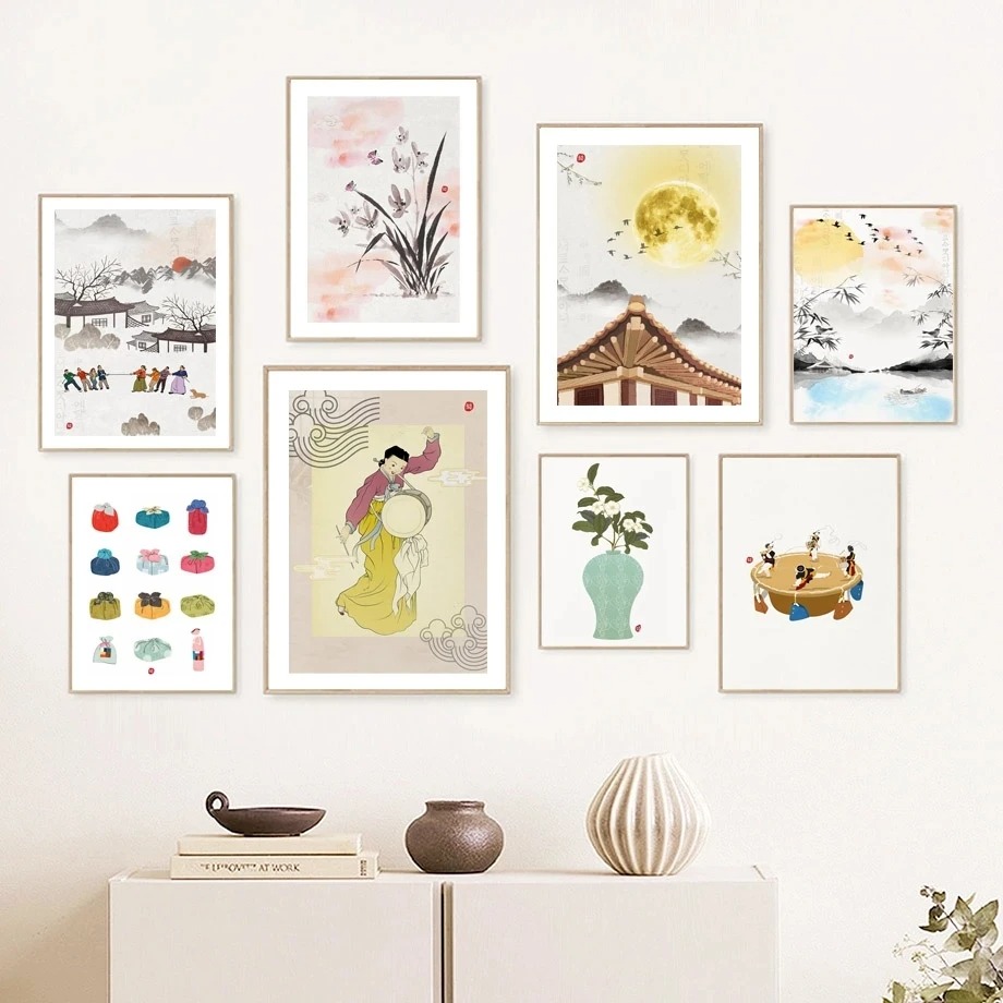 Hanbok Modern Set - Koreanische Art Dekor Poster Hanbok Mädchen