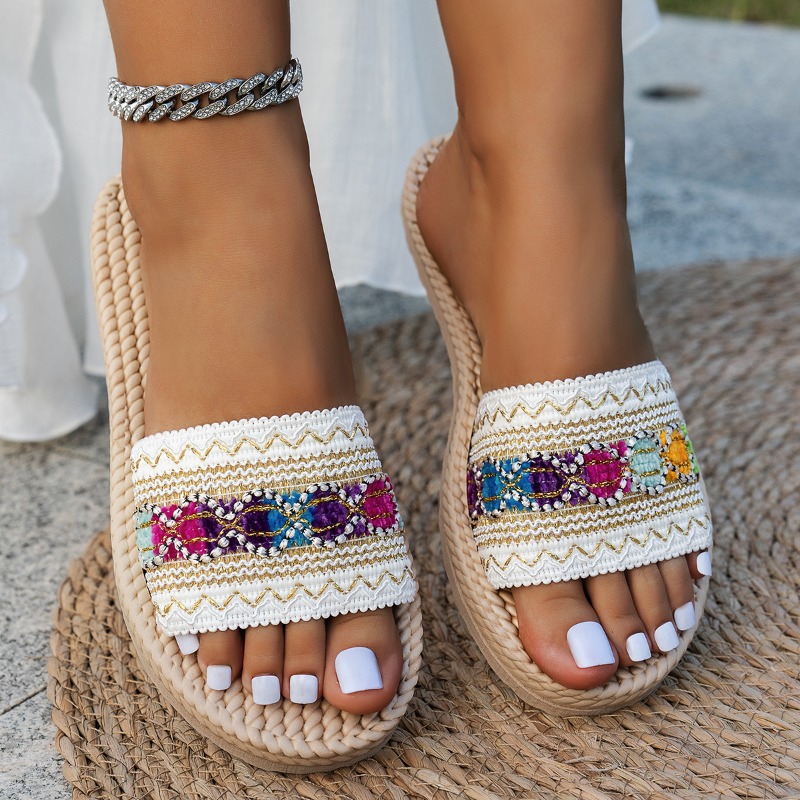 Ethnic Fashion Designer - Damen-Slipper für Draußen, Flache Designer-Schuhe, Große