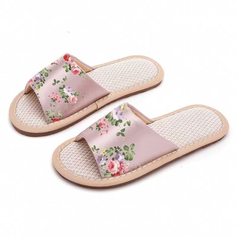 Ethnic Style - Damen-Hausschuhe aus Leinen mit flacher Sohle