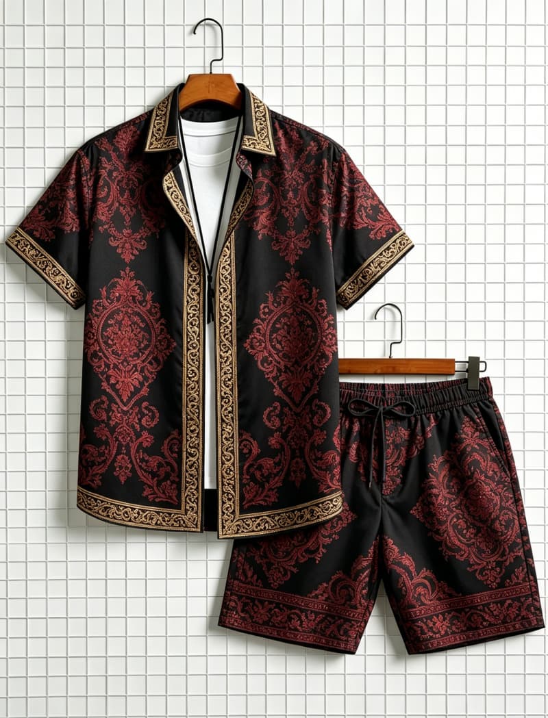 Ethnic Style - Herren-Set mit ethnisch bedrucktem Kurzarmhemd und