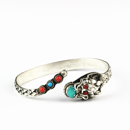 Ethnic Fashion Com - Tibetische Armreifen Metall Kupfer Drachen-Amulett Offener