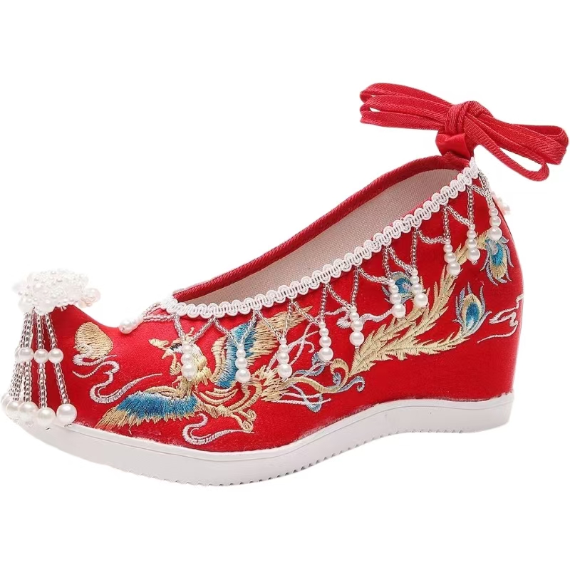 Ethnic Style - Frauen Neue Rote Gestickte Hochzeit Schuhe