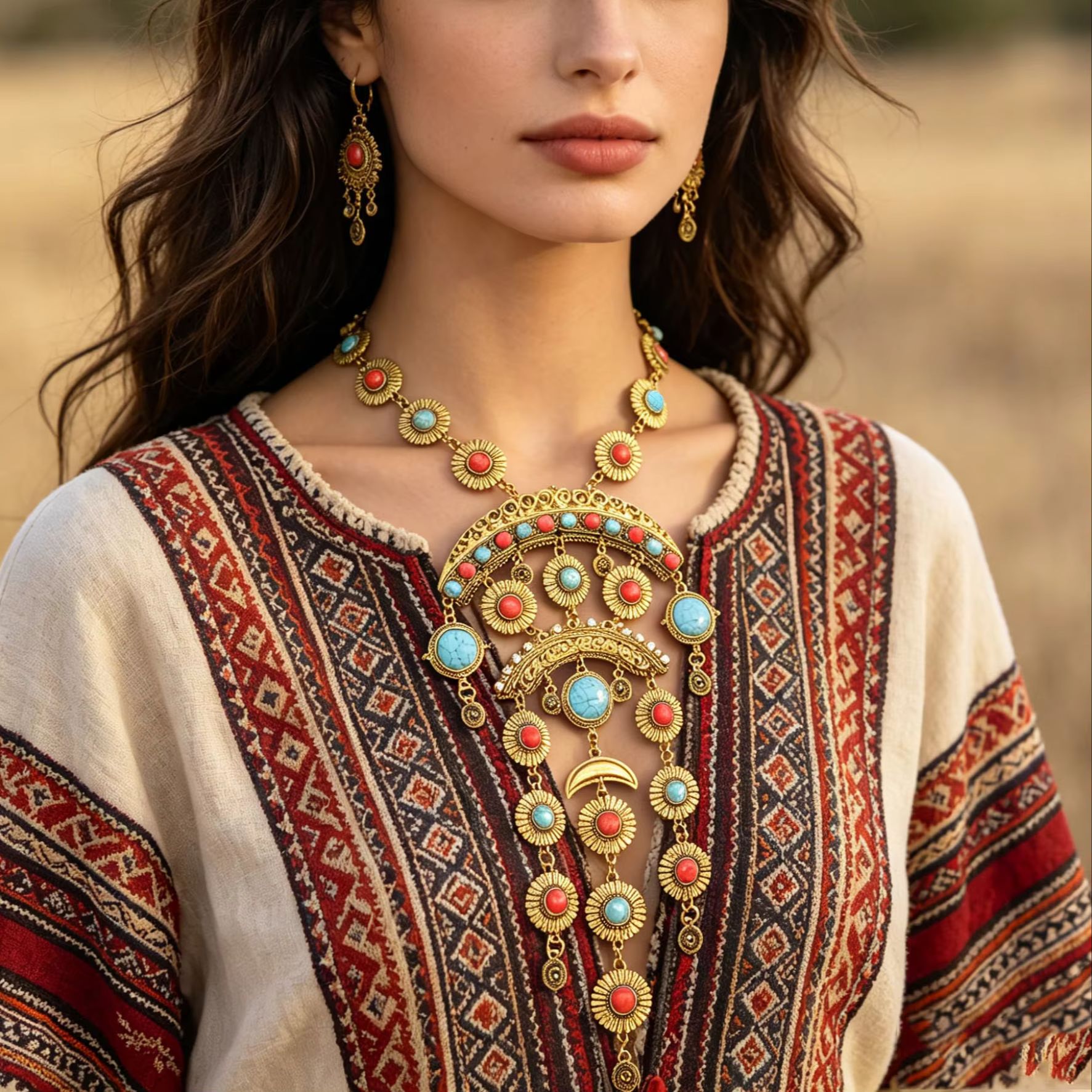 Ethnic Fashion Shoot - Vintage-Halskette im chinesischen Ethno-Stil, mehrschichtig, exquisiter