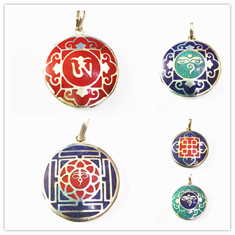 Ethnic Fashion Com - Tibetische weiße Metall-Kupfer-Mandala-Amulett-Anhänger, OM, Buddha-Auge, ethnischer