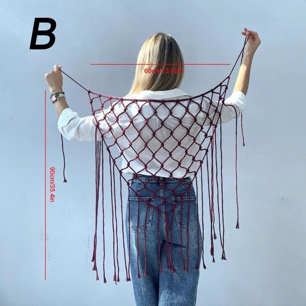 Ethnic Fashion Designer - Böhmischer Netz-Fransenschal mit dekorativen Quasten, ethnisches