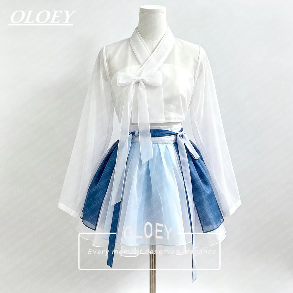 Hanbok Modern Set - OLOEY Modernes Kurzes Konzert-Hanbok in Kontrastfarben,