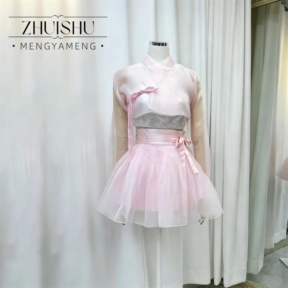 Hanbok Modern Set - ZHUISHU Rosa Modernes Hanbok-Kleid Mini-Rock-Set Damen