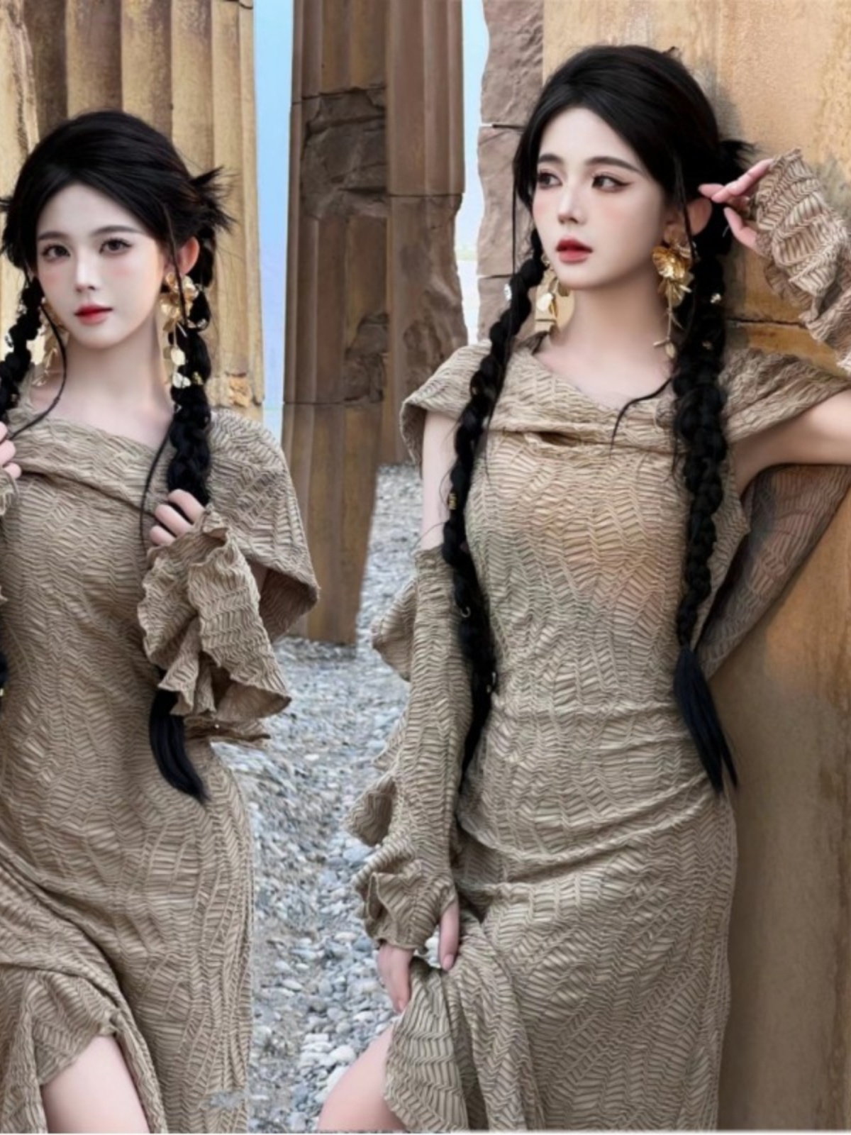 Wüsten-Thema Langes Kleid Dame – Ethnic Fashion Photography Bewertung und Preis